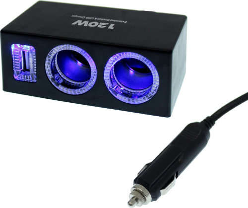 Car Olesson Cigarette Lighter 120w 12v/24v 2 Way Socket Power Adapter USB Phone Charger Splitter
