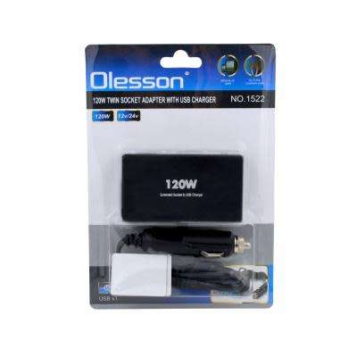 Car Olesson Cigarette Lighter 120w 12v/24v 2 Way Socket Power Adapter USB Phone Charger Splitter