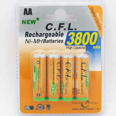 AA  PACK OF 4 x 3800mah RECHARGABLE BATTERIES - BARGAIN BUY !!
