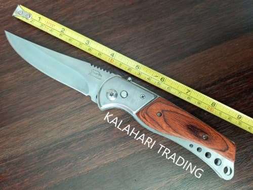 STAINLESS STEEL FOLDING KNIFE WITH SHEATH-240 mm WHEN OPENED-110 mm BLADE-SAFETY LATCH !