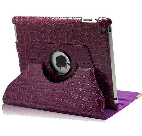 Crocodile Embossed 360 Degree Rotating Case For Apple Ipad 2 New Ipad 3 Ipad 4 Smart Cover - Purple
