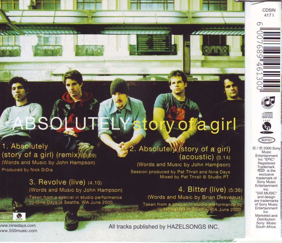 NINE DAYS - Absolutely (story of a girl) (CD single) CDSIN 417 I  EX