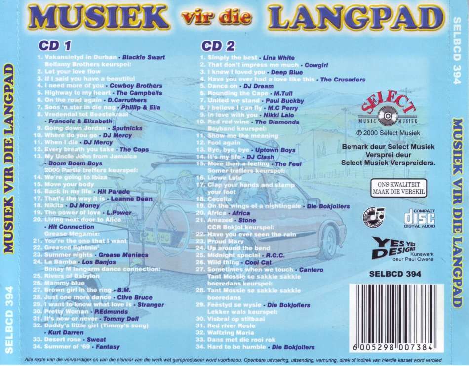 MUSIEK VIR DIE LANGPAD - 21/2 uur se luistergenot (double CD) SELBCD 394  (FREE BULK SHIPPING)