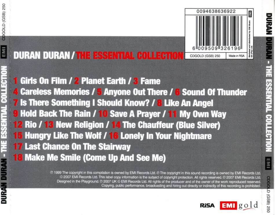DURAN DURAN - The essential collection CDGOLD (GSB) 250 (FREE BULK SHIPPING)