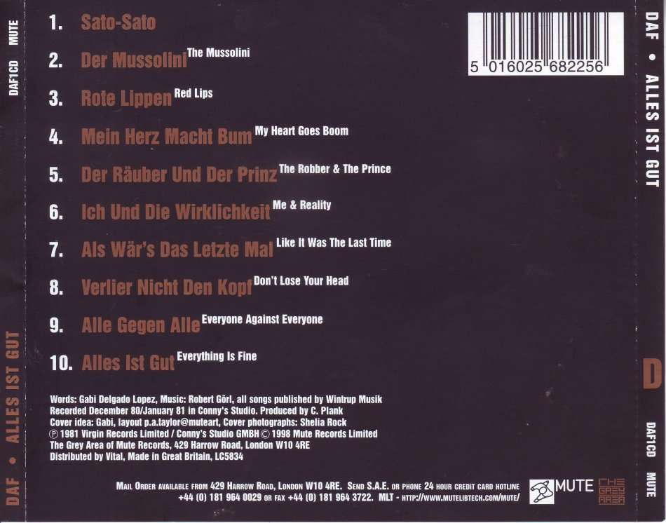DAF - Alles is gut DAF1CD (Mute) (FREE BULK SHIPPING)