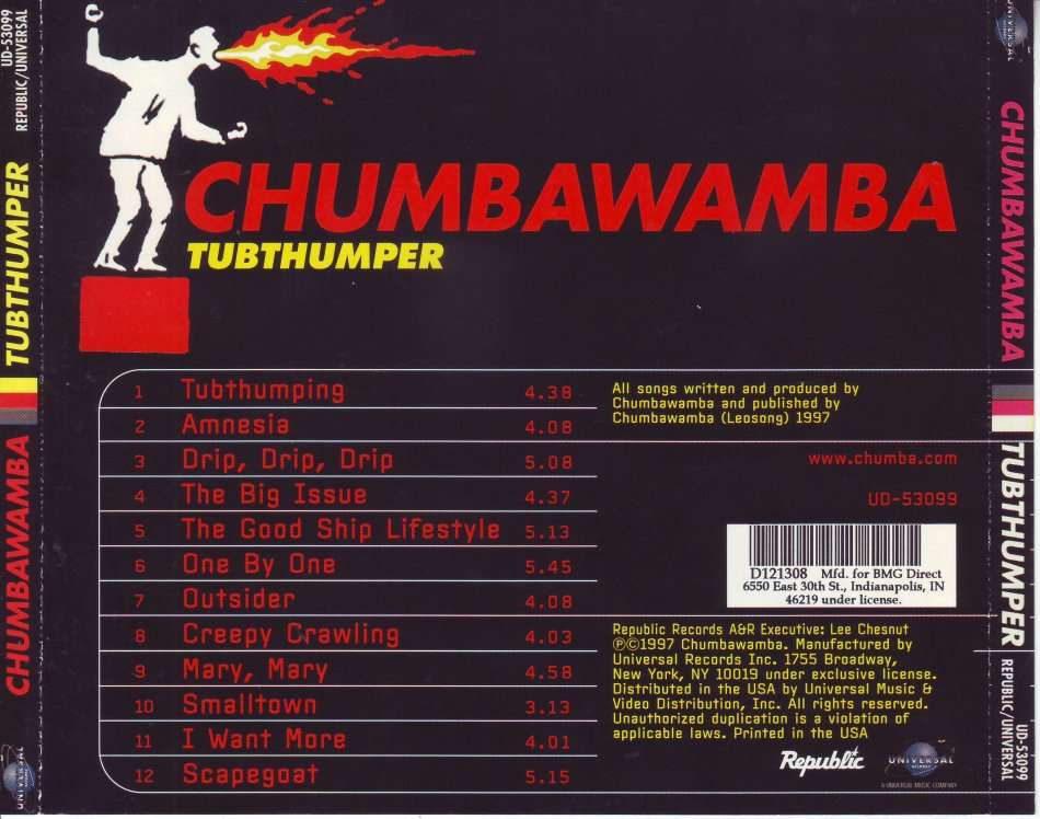 CHUMBAWAMBA - Tubthumper (CD, club edition) UD-53099 (D121308) NM