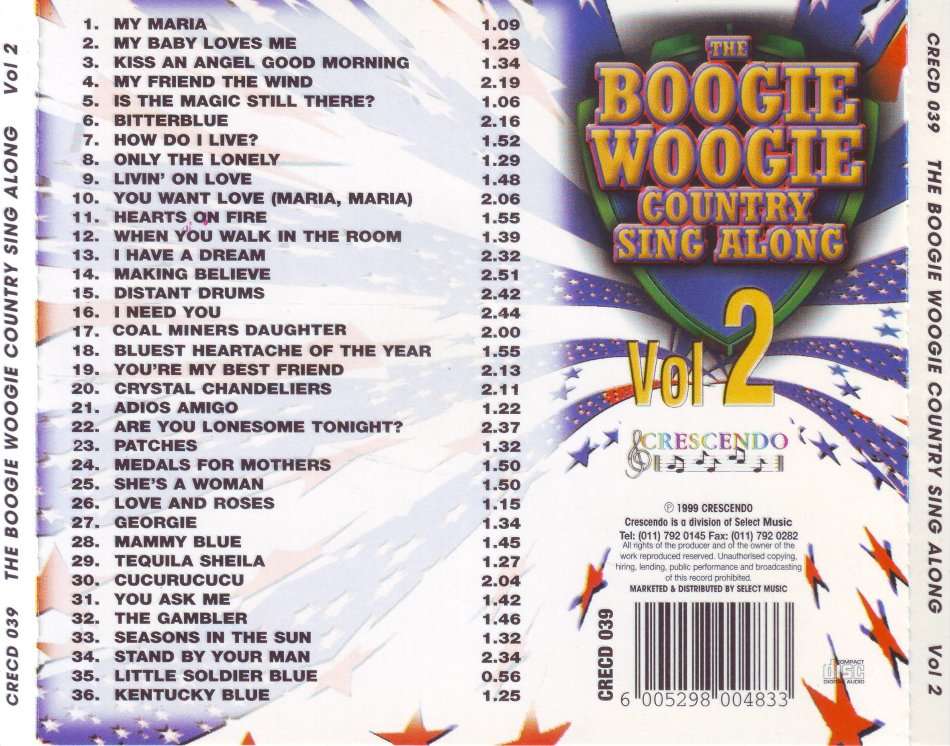 BOOGIE WOOGIE COUNTRY SINGALONG - Volume 2 (CD) CRECD 039  (FREE BULK SHIPPING)