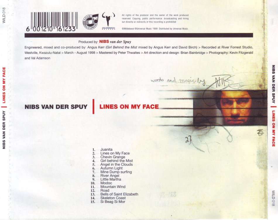 NIBS VAN DER SPUY -  Lines on my face WILD018 (FREE BULK SHIPPING)