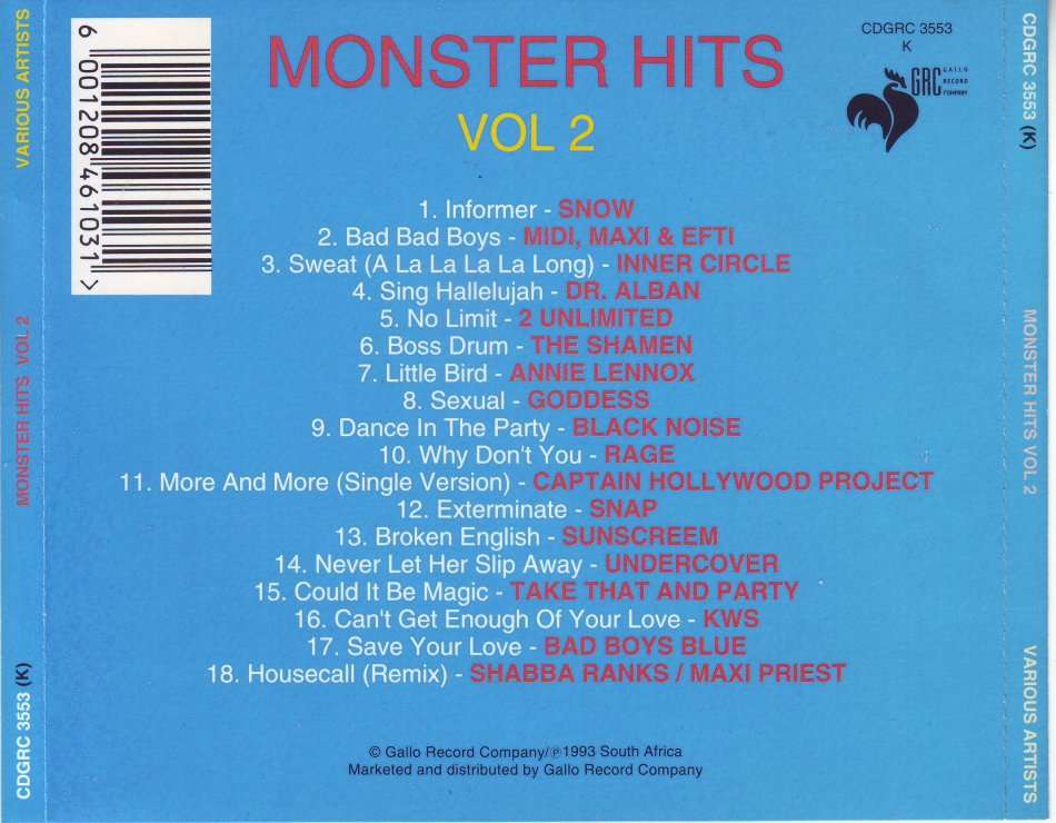 MONSTER HITS 2 - Compilation CDGRC 3553 K   (FREE BULK SHIPPING)