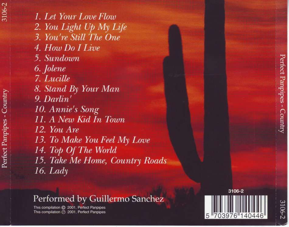 PERFECT PANPIPES - Country (CD)  (performed by Guillermo Sanchez) 3106-2 (FREE BULK SHIPPING)