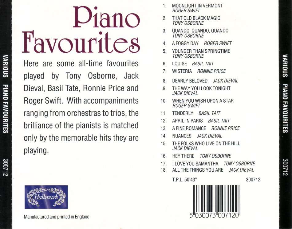 PIANO FAVOURITES (Hallmark) 300712 (FREE BULK SHIPPING)