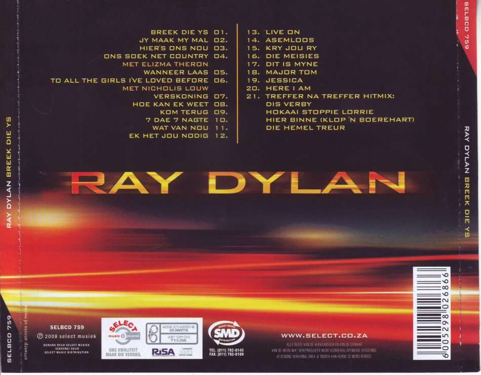 RAY DYLAN - Breek die ys SELBCD 759  (FREE BULK SHIPPING)
