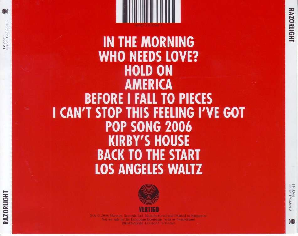 RAZORLIGHT -  Razorlight (CD)  06025 1703360 3 Made in Singapore NM