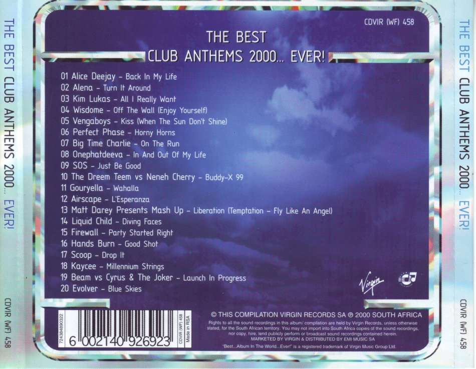 THE BEST CLUB ANTHEMS 2000...EVER - Compilation CDVIR (WF) 458 (FREE BULK SHIPPING)