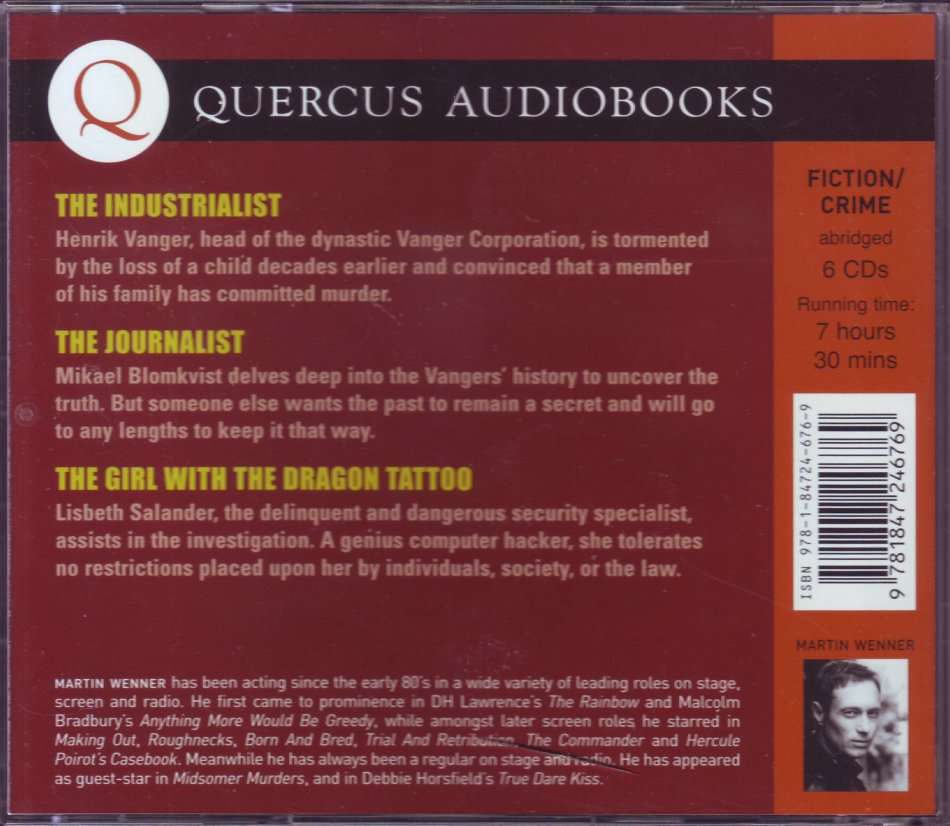 STIEG LARSSON - The girl with the dragon tattoo (abridged) (6 disc box set) (FREE BULK SHIPPING)