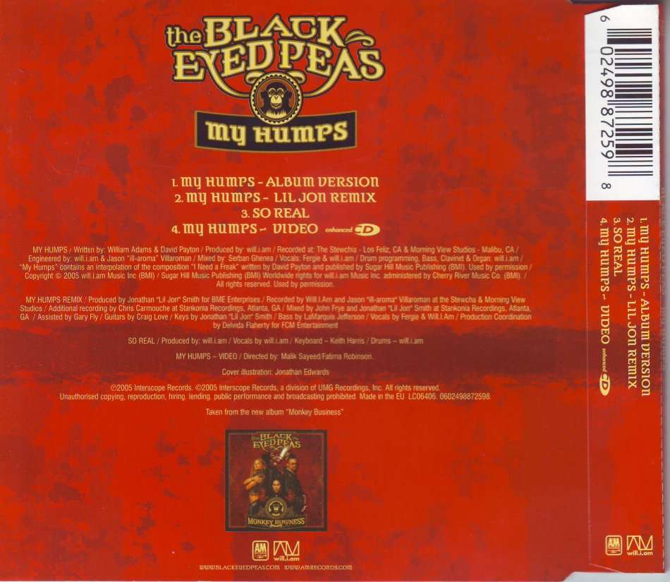 BLACK EYED PEAS - My humps (CD single) 0602498872604 NM
