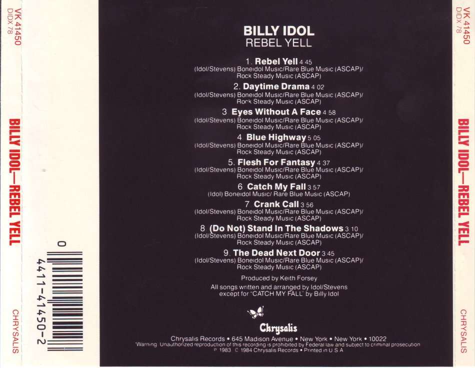 BILLY IDOL - Rebel yell (CD) VK 41450 (FREE BULK SHIPPING)