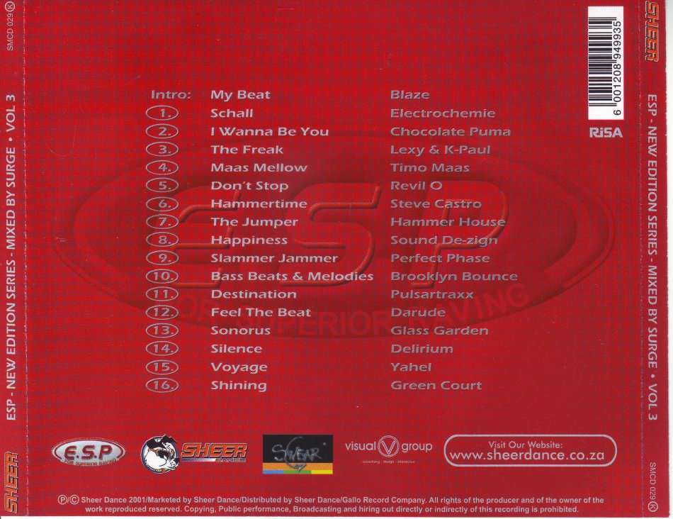 E.S.P NEW EDITION SERIES - Vol. 3 mixed by Serge (CD) SMCD 029 K (FREE BULK SHIPPING)