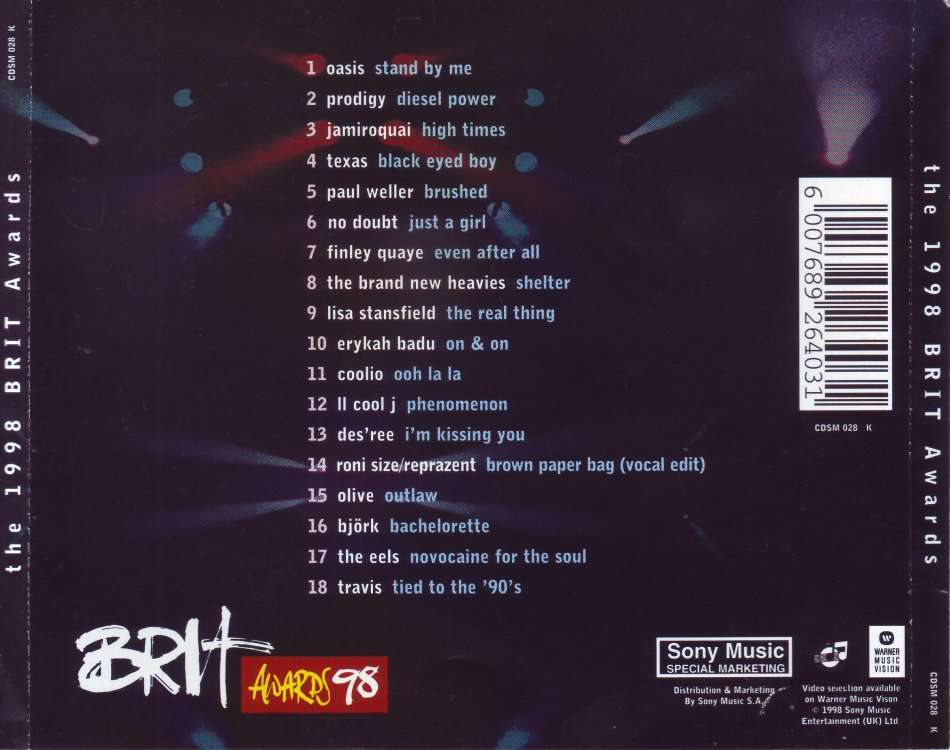 THE 1998 BRIT AWARDS - Compilation (CD)  CDSM 028 K NM-