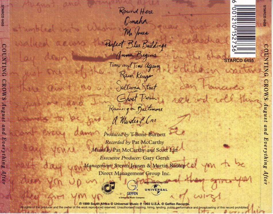 COUNTING CROWS - August and everything after (CD) STARCD 6455 NM (FREE BULK SHIPPING)