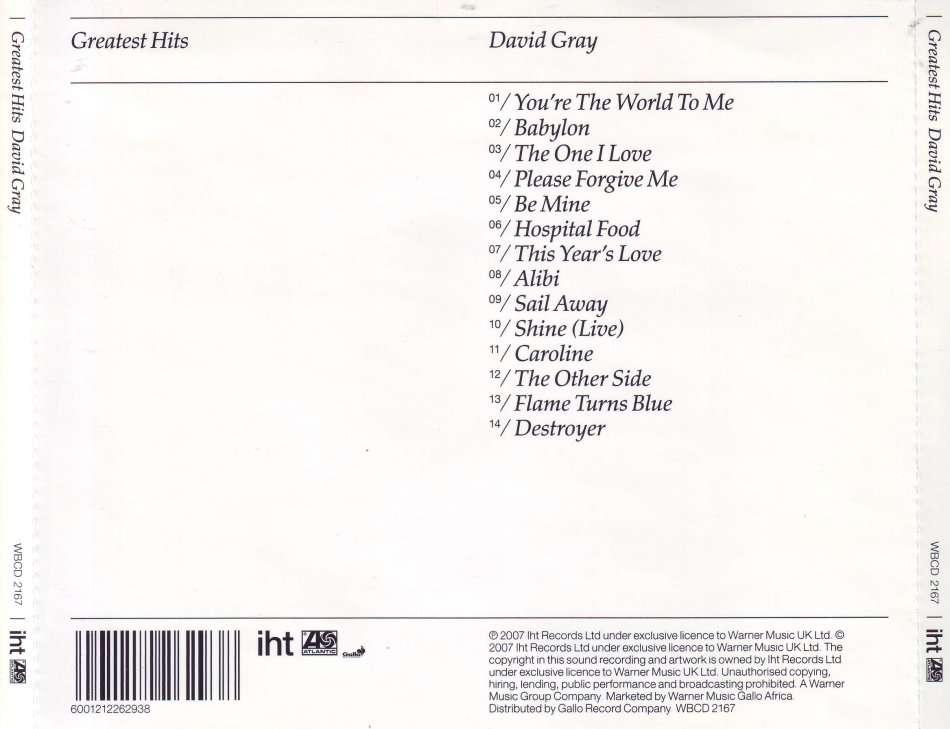 DAVID GRAY - Greatest hits (CD) WBCD 2167 NM