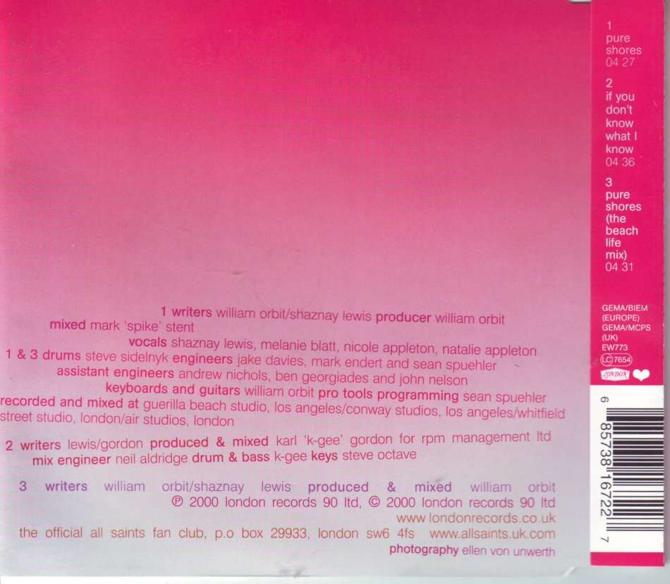 ALL SAINTS - Pure shores (CD single) LONCD 444 NM