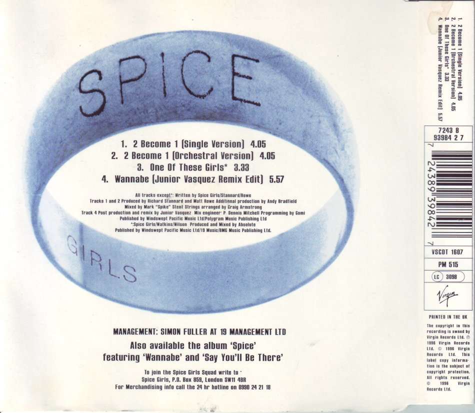 SPICE GIRLS - 2 become 1  (CD single) VSCDT 1607 (FREE BULK SHIPPING)