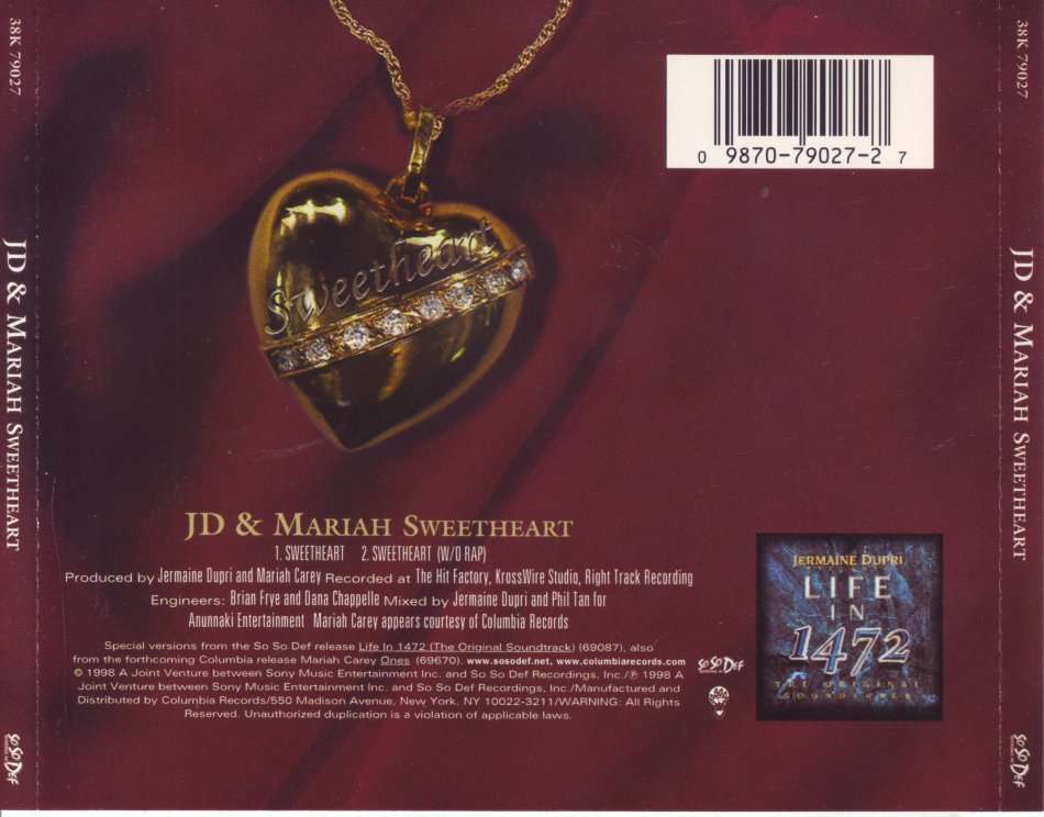 JD & MARIAH - Sweetheart (CD single) 38K 79027  (FREE BULK SHIPPING)