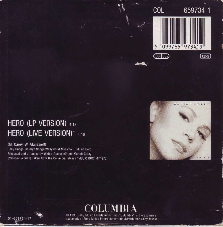 MARIAH CAREY - Hero (CD single, cardsleeve) 659734 1  (FREE BULK SHIPPING)