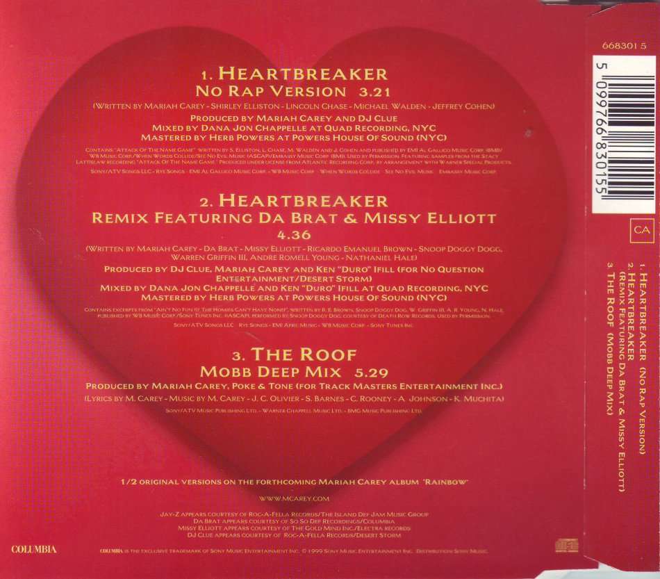 MARIAH CAREY - Heartbreaker (CD single) 668301 5 (FREE BULK SHIPPING)