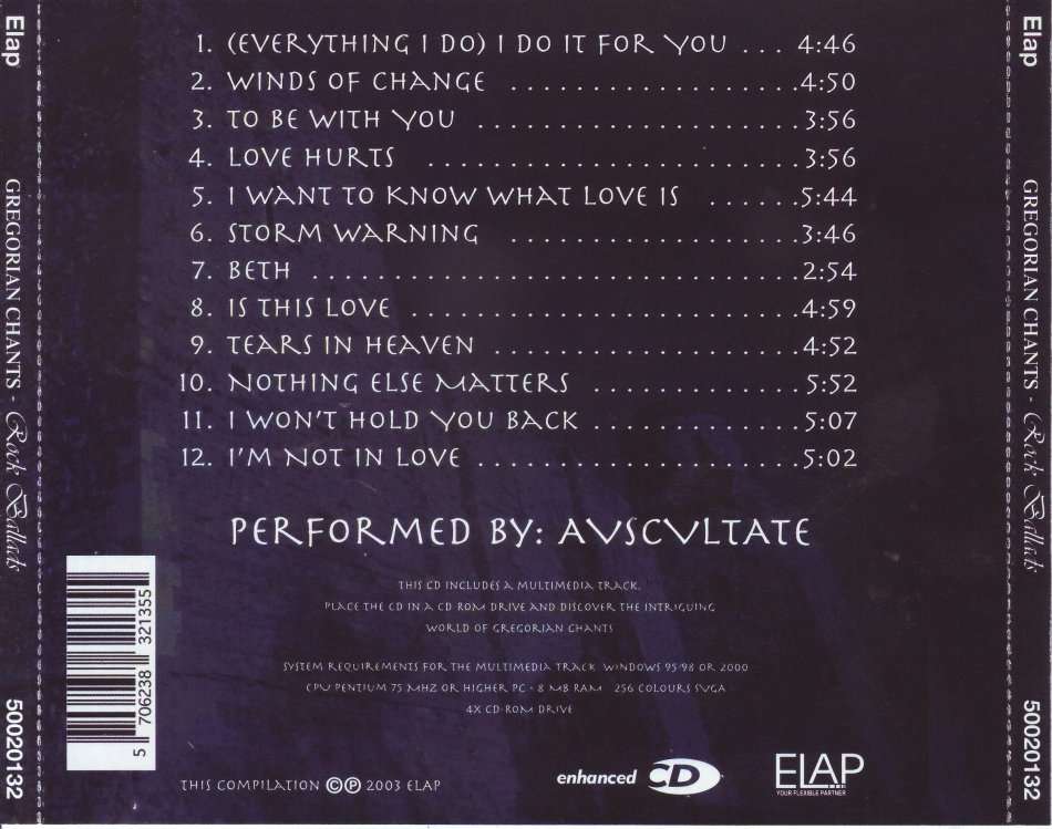 GREGORIAN CHANTS - Rock ballads (CD) 50020132 (FREE BULK SHIPPING)