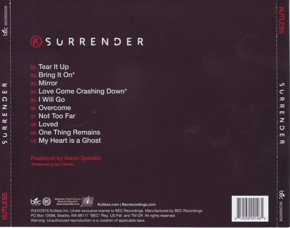 KUTLESS - Surrender (CD) BED000028 (FREE BULK SHIPPING)