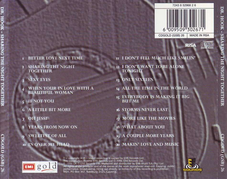 DR HOOK - Sharing the night together the best of Dr Hook (CD) CDGOLD (GSB) 26 (FREE BULK SHIPPING)