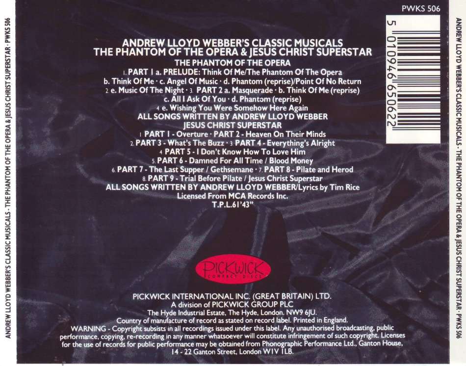 ANDREW LLOYD WEBBER`S CLASSIC MUSICALS - The phantom of the opera and Jesus Christ superstar