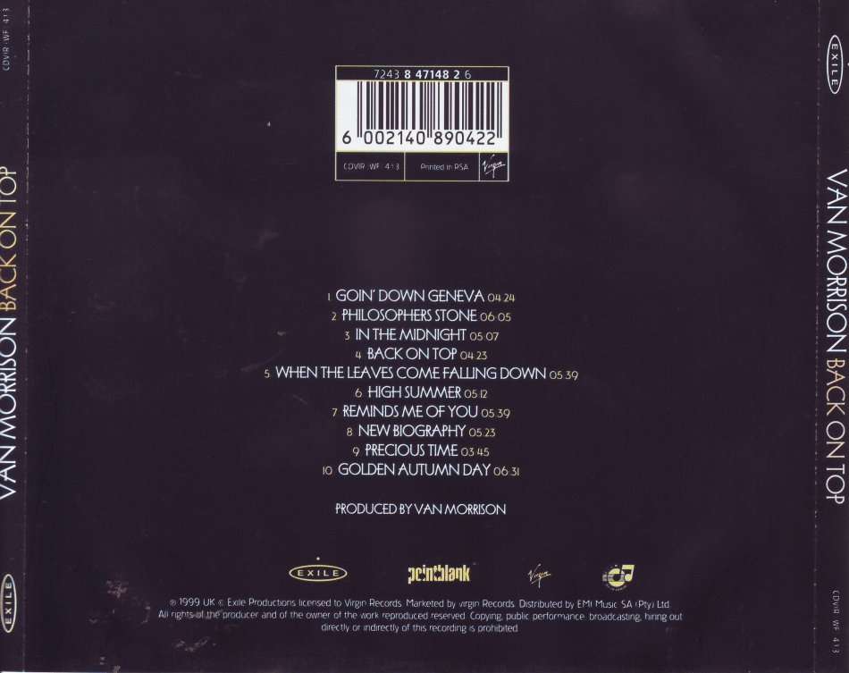 VAN MORRISON - Back on top (CD) CDVIR (WF) 413 EX (FREE BULK SHIPPING)