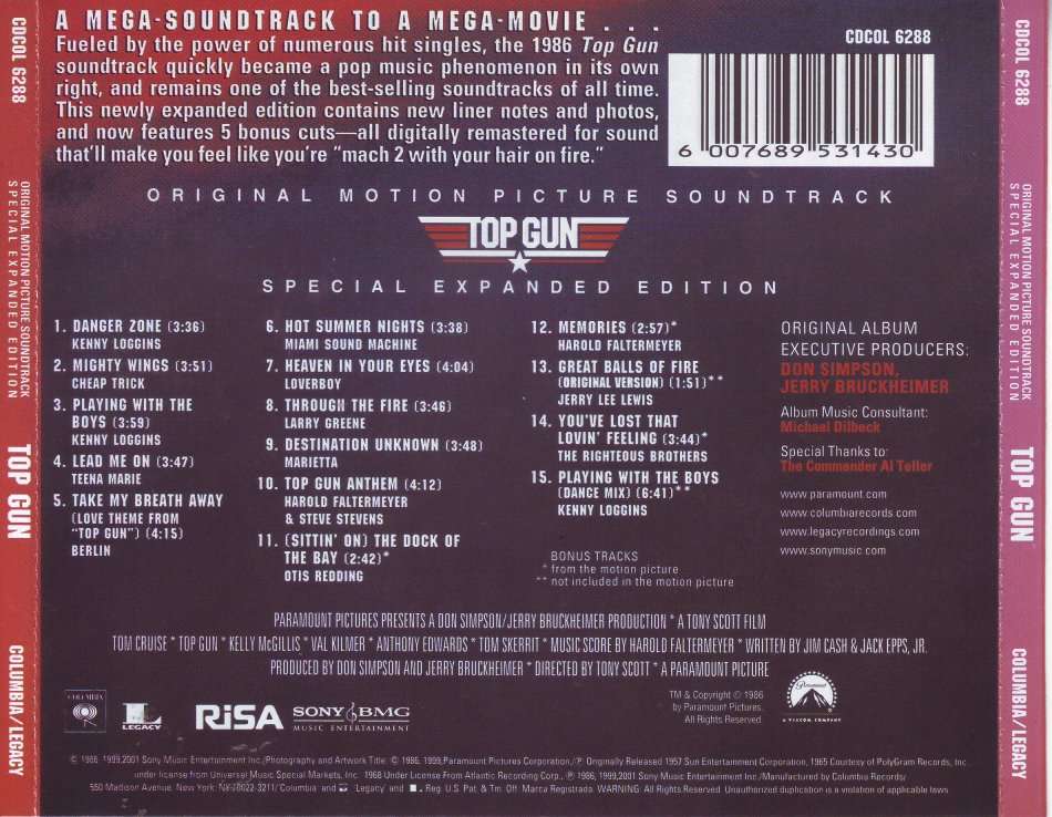 TOP GUN - Original motion picture soundtrack special expanded ed. (CD) CDCOL6288 NM (FREE BULK SHIP)