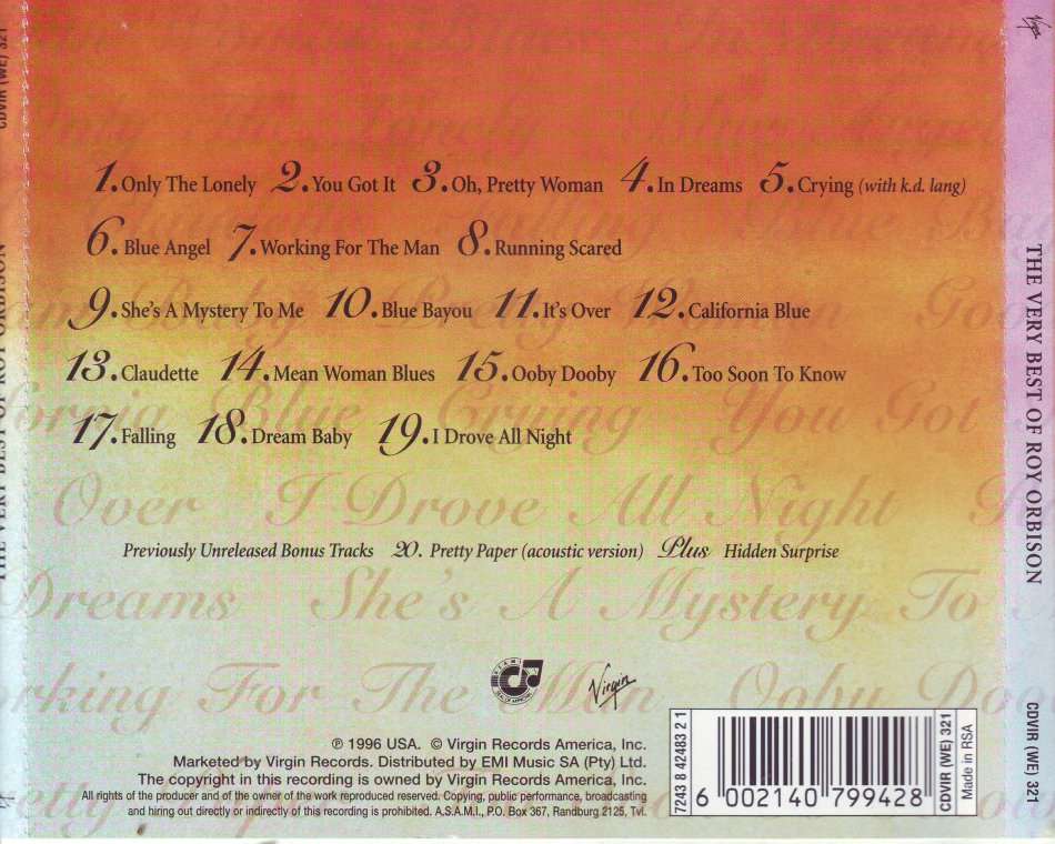 ROY ORBISON - The Very Best Of Roy Orbison (CD) CDVIR (WE) 321 (FREE BULK SHIPPING)