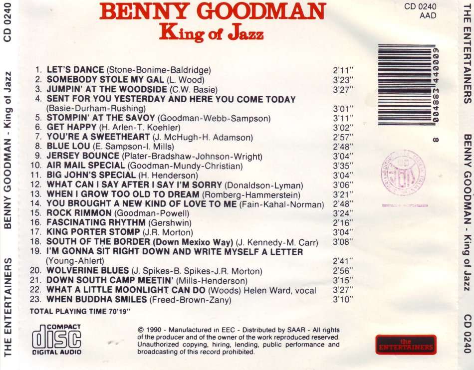 BENNY GOODMAN - King of jazz (CD) CD 0240 EX (FREE BULK SHIPPING)