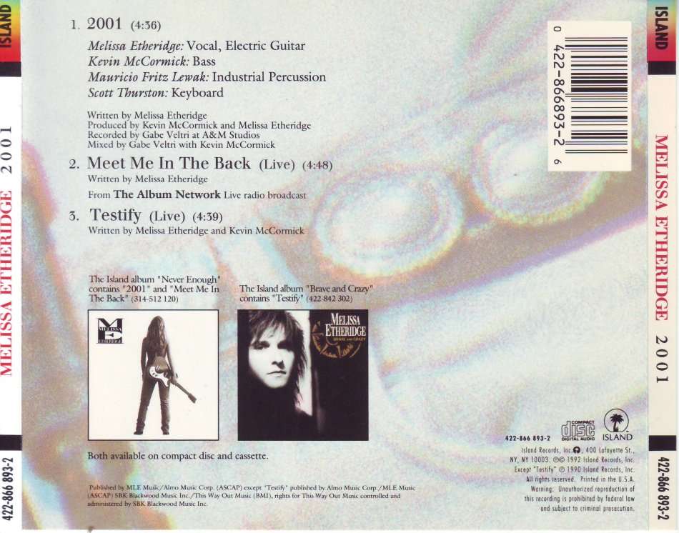 MELISSA ETHERIDGE - 2001 (CD single) 422-866 893-2 NM-