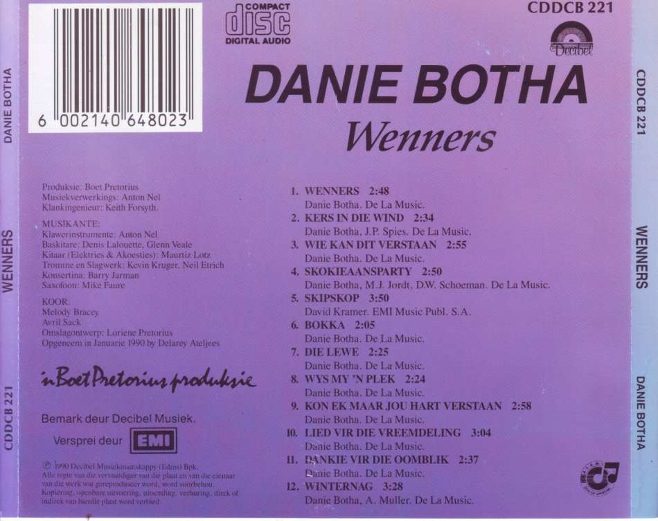 DANIE BOTHA - Wenners (CD) CDDCB 221 VG