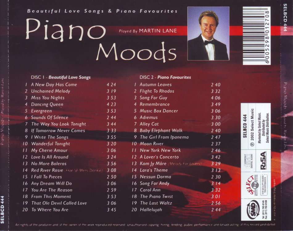 PIANO MOODS - Played By Martin Lane (double CD) SELBCD 444 NM (FREE BULK SHIPPING)