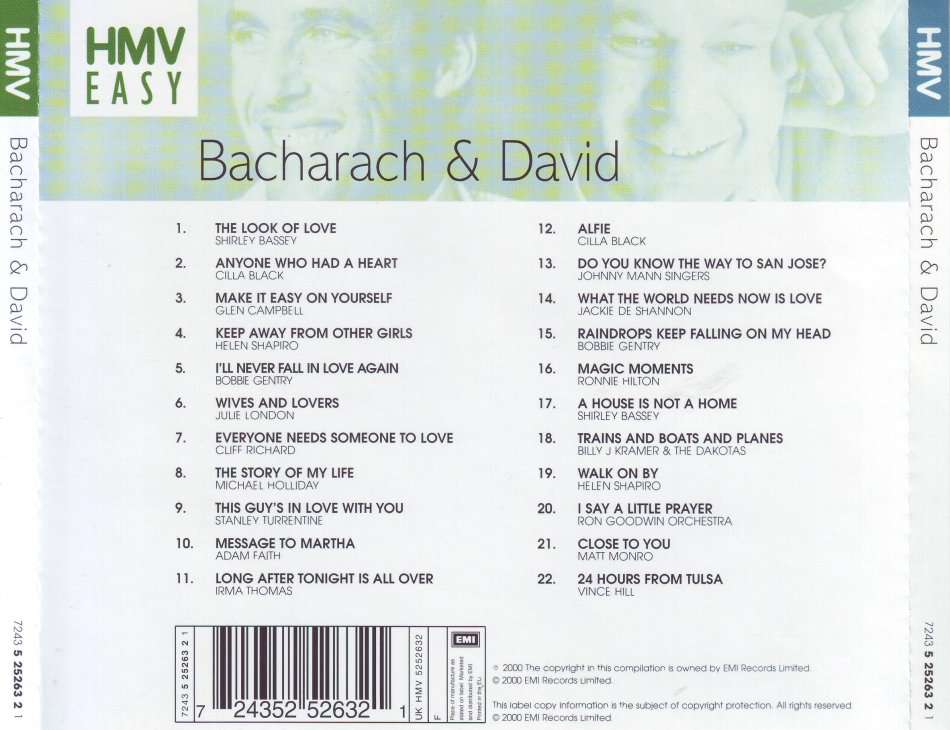 BACHARACH & DAVID - The Bacharach & David Collection (CD) 7243 5 25263 2 1 EX