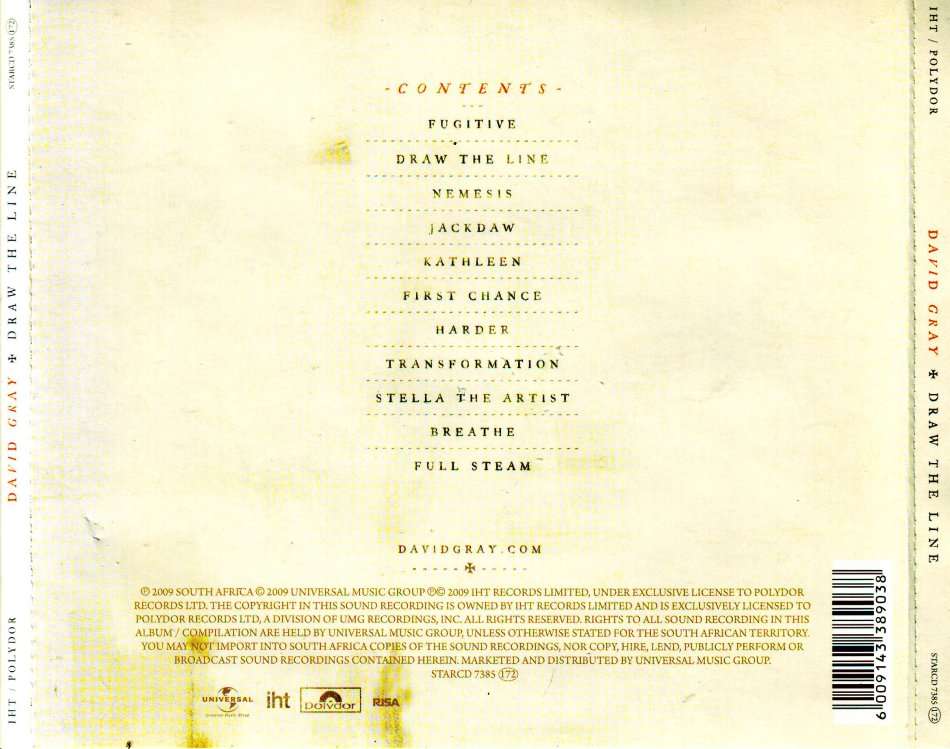 DAVID GRAY - Draw the line (CD) STARCD 7385 EX