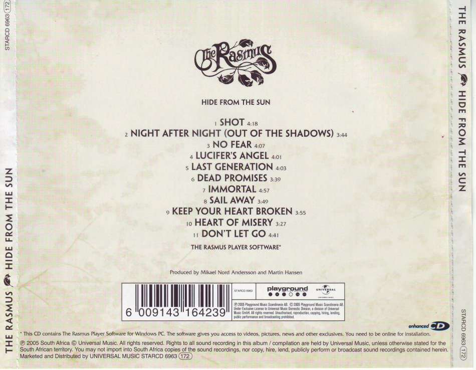 THE RASMUS - Hide from the sun (CD) STARCD 6963 NM