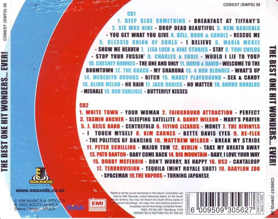 THE BEST ONE HIT WONDERS EVER! - Compilation (2 CD, no booklet) CDBEST (SWFD) 39 (FREE BULK SHIP)