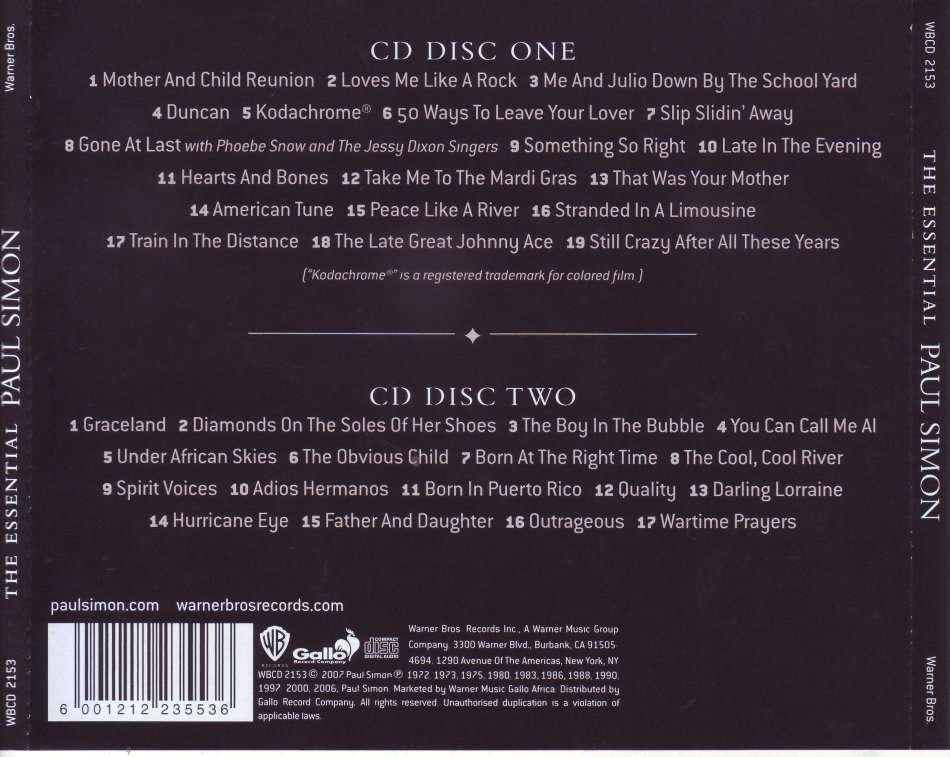 PAUL SIMON - The Essential Paul Simon (double CD) WBCD 2153 EX (FREE BULK SHIPPING)