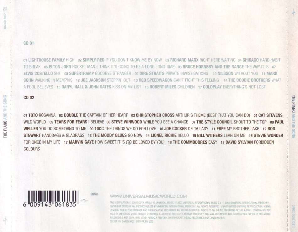 THE PIANO AND THE SONG - Compilation (double CD) DARCD 3052 (FREE BULK SHIPPING)