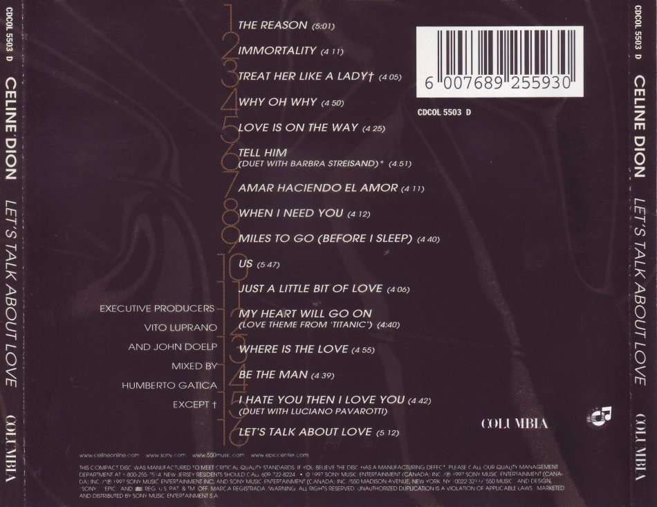CELINE DION - Let's talk about love (CD) CDCOL 5503 D (FREE BULK SHIPPING)