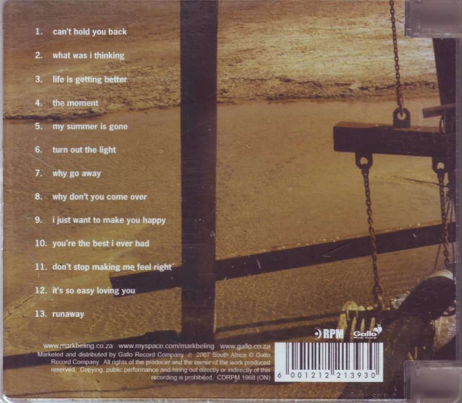 MARK BELING - Can`t hold you back (CD) CDRPM 1968 (ON) (FREE BULK SHIPPING)