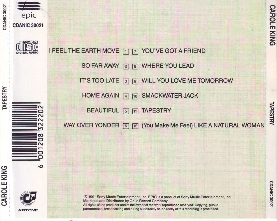 CAROLE KING - Tapestry (CD) CDEPC 32110 media / CDANIC 30021 booklet NM-  (FREE BULK SHIPPING)